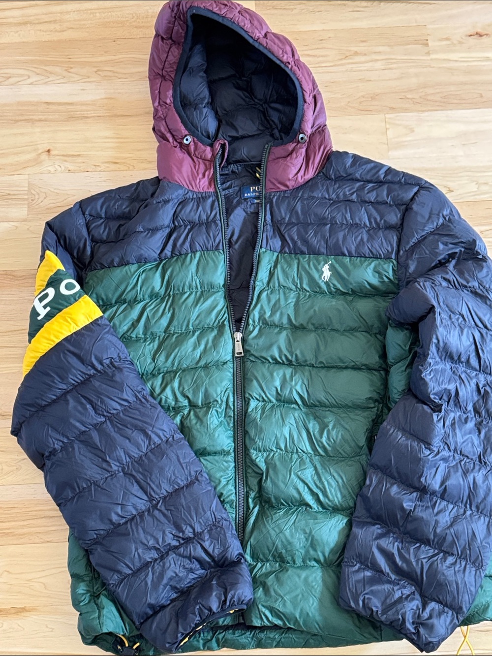Polo Ralph Lauren Terra colorblock lightweight hooded puffer jacket coat-L